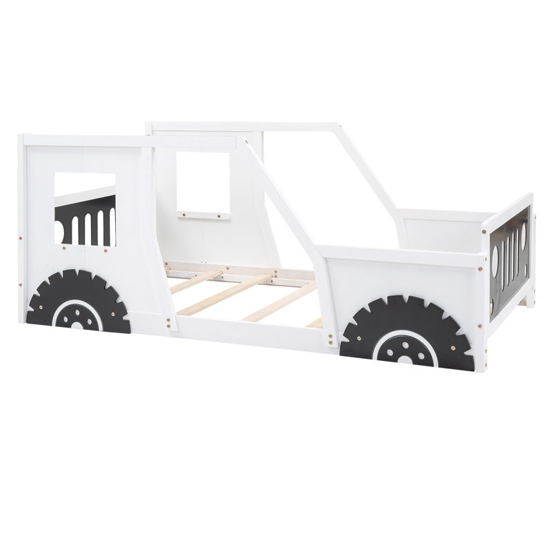 Classic Car-Shaped Platform Bed With Wheels, White