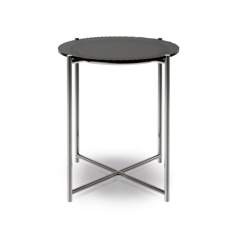 Alurta Glass Top Cross Legs End Table, Grey, Dark Chrome
