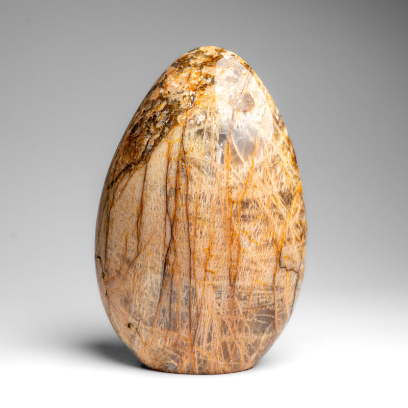 Genuine Polished Peach Moonstone Freeform from Madagascar (3.3 Lbs), 7.5" H x 4.5" W x 2.5" D, Orange/Tan