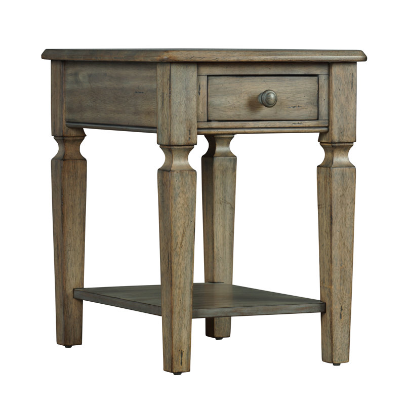Table de bout en bois massif avec rangement Leta, Gris brunâtre