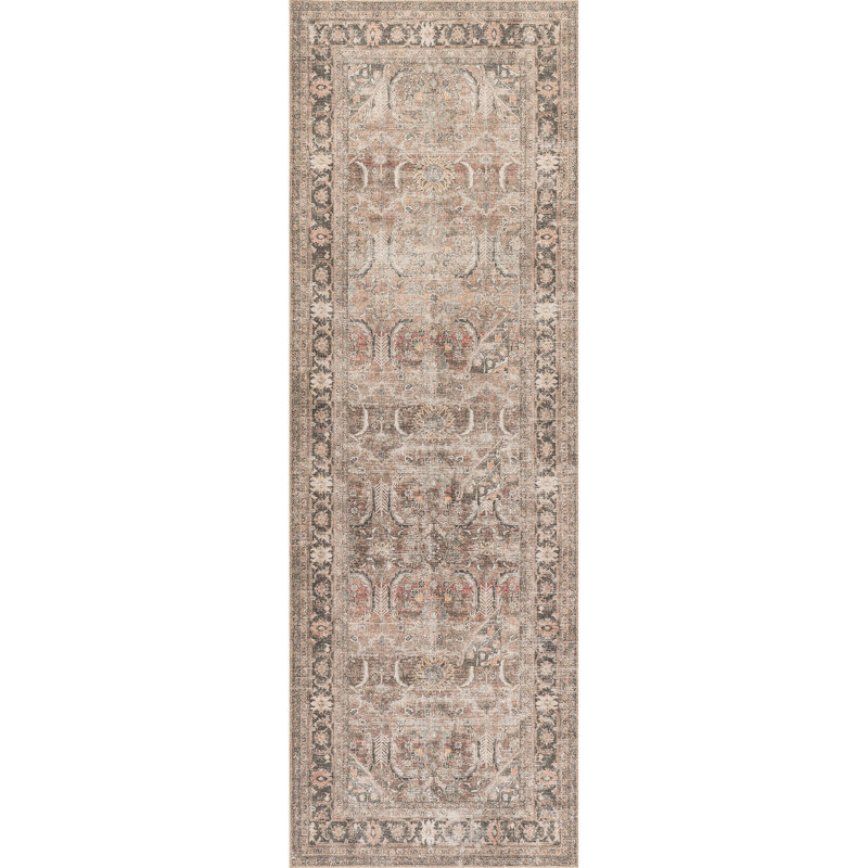 Jeccica Distressed Vintage Medallion Jute Blend Polyester Area Rug, Runner 2'8" x 8'
