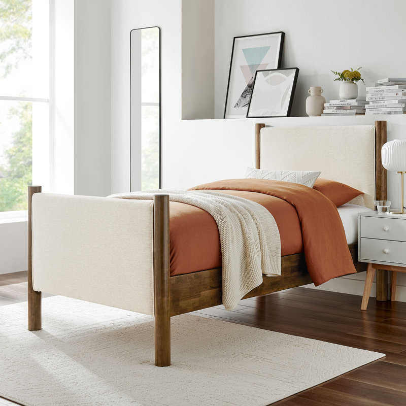 Lit plateforme tapissier Maven Boucle, Noyer ivoire, Simple, Bois manufacturé