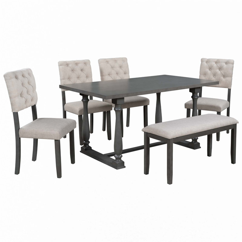 Ensemble 6 pièces de table et chaises de salle à manger, Gris