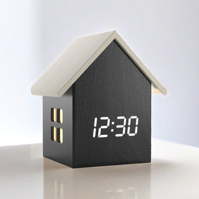 Digital House-Shaped Alarm Clock with Temperature Display & White LED Dimmer