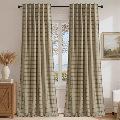 2 Panels 100% Blackout Plaid Curtains for Bedroom Living Room, Rustic Gingham Windowpane Drapes Thermal Insulated Privacy Rod Pocket Back Tab