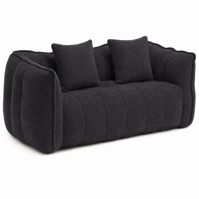 Pouf géant en chenille noire de 168 cm - Canapé deux places avec coussins, canapé en mousse confortable, Black