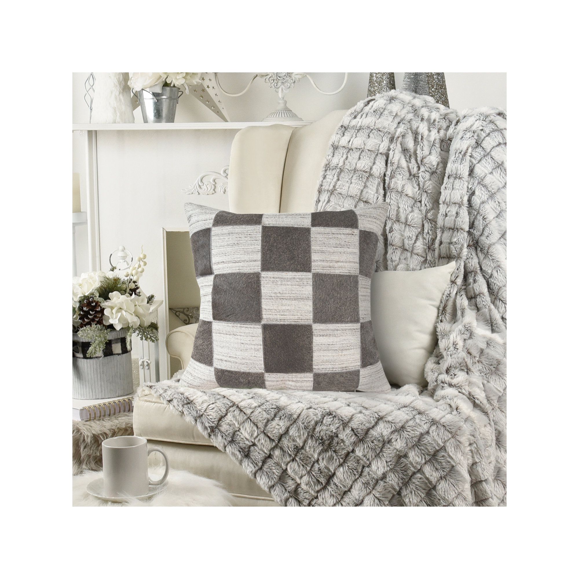 Thais Textured Throw Pillow, Ivory & Black, Pillow Cover Only - No Insert