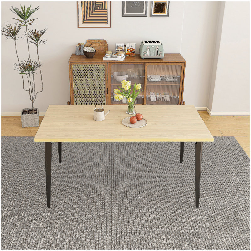 63-inch Modern Dining Table, Wooden Tabletop & Rust-Resistant Iron Legs, Rectangular Kitchen Table for 6-8 People, Rustic Industrial Design for Dining Room, Patio(Table Only)
