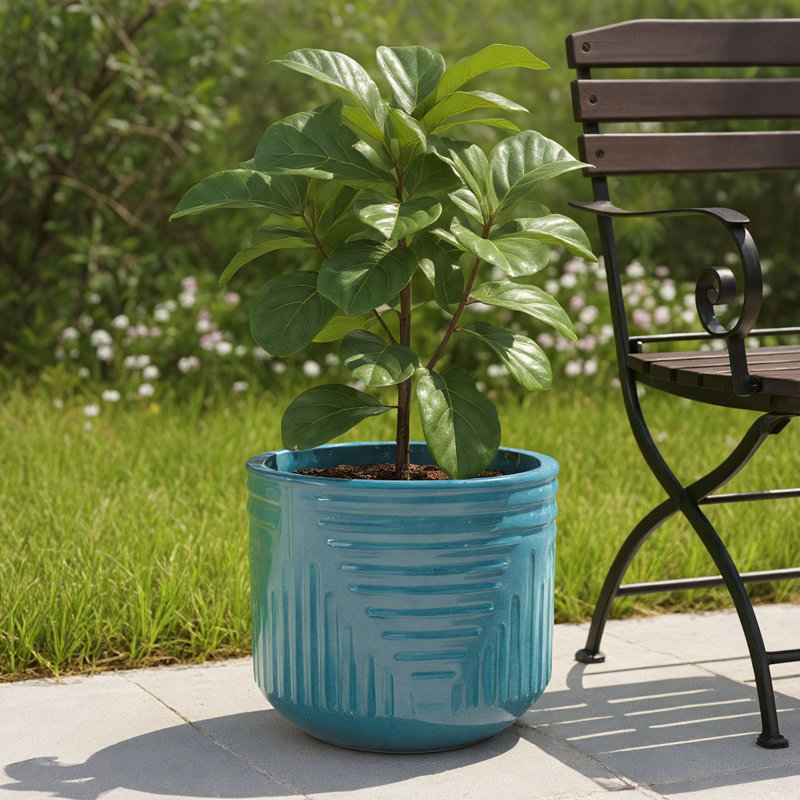 Pot à fleurs intérieur / extérieur en céramique moderne avec trou de drainage, Bleu