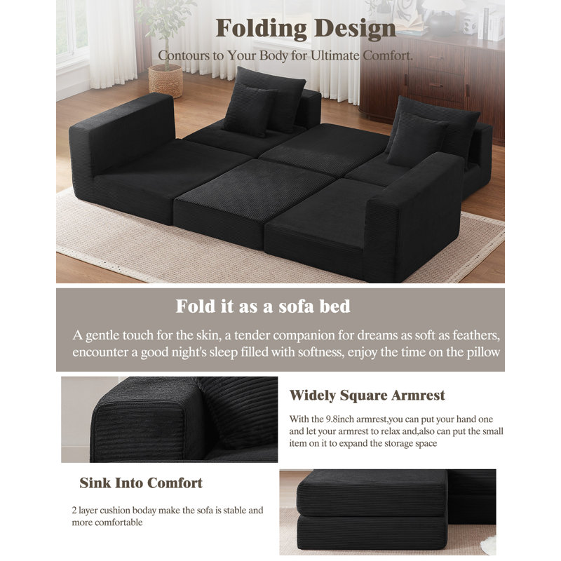 Canapé modulaire en L avec causeuse, canapé-lit désossé avec repose-pieds, combinaison reely, aucun assemblage requis, conception modulaire, tissu respirant, convertible en lit, futon