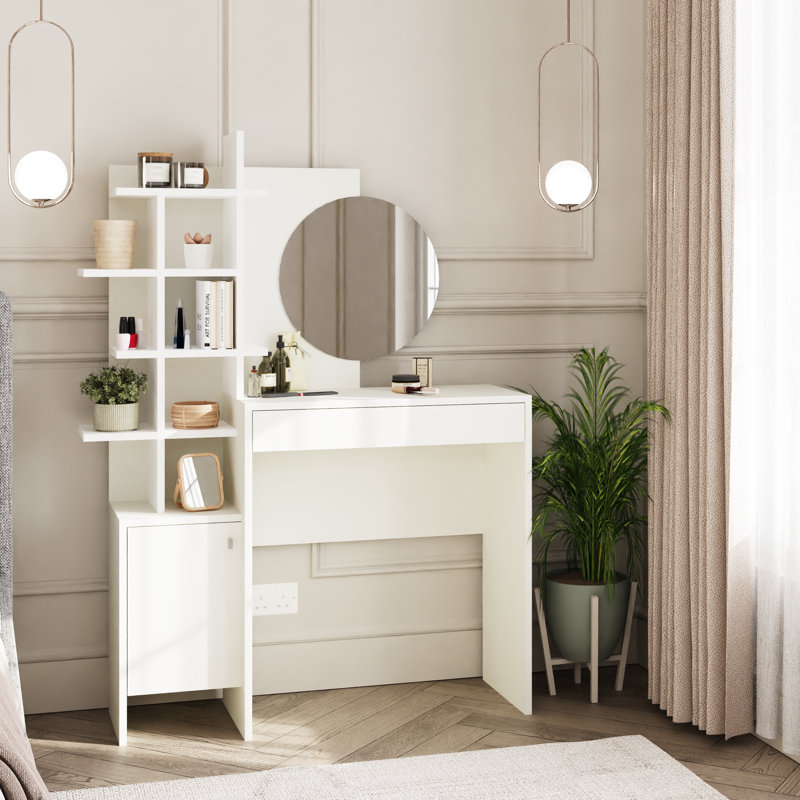 Dressing Table with Mirror, White/White