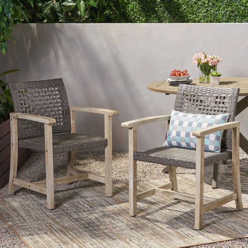 Fauteuils club d'extérieur en bois d'acacia, Noir/gris