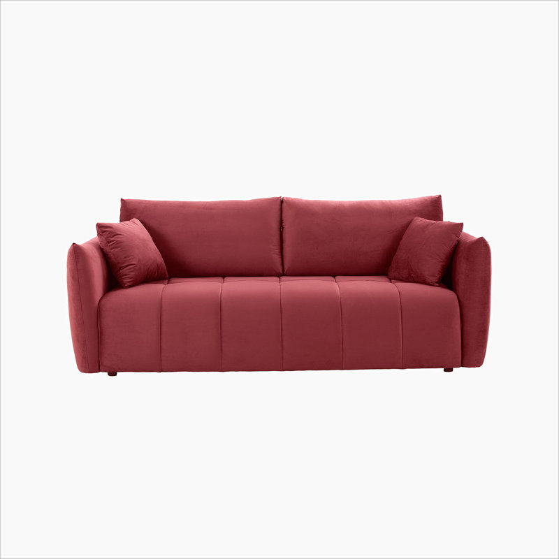 Vicente 85'' Modern Fabric Upholstered 3-Seater Sofa, Red Velvet