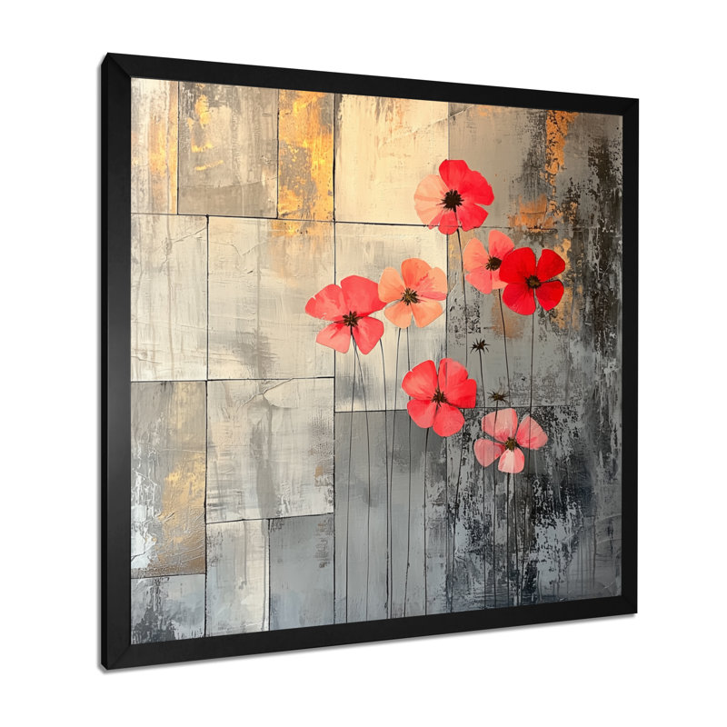 Fleurs de géraniums sur pierres - Art mural sur toile géraniums, Reproduction encadrée d'une seule photo sans pass