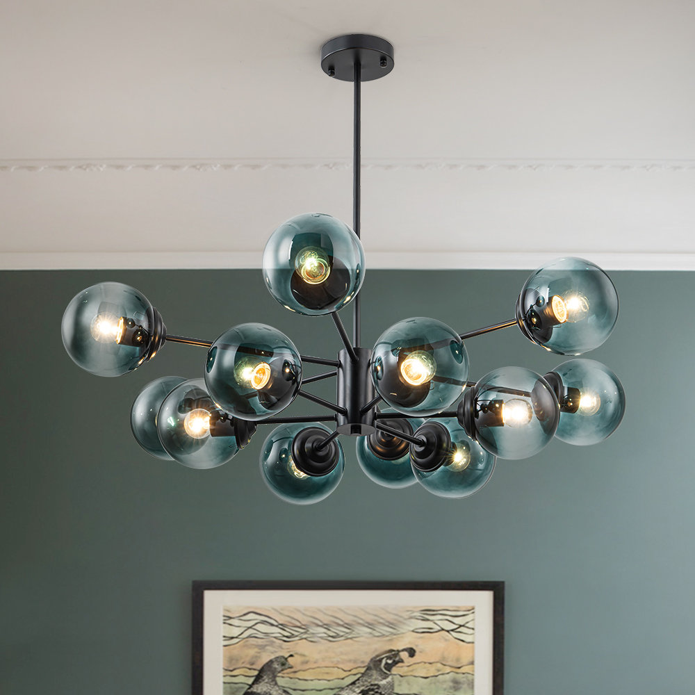 George Oliver Ealf 12 - Light Gradient Blue Modern Linear Sputnik Glass Bubble Chandelier | Wayfair
