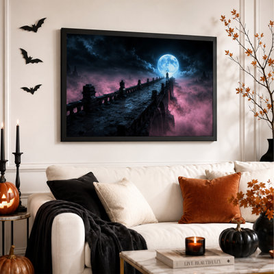 Ancient Stone Bridge Leading To Grim Reaper Under Halloween Canvas Wall Art
