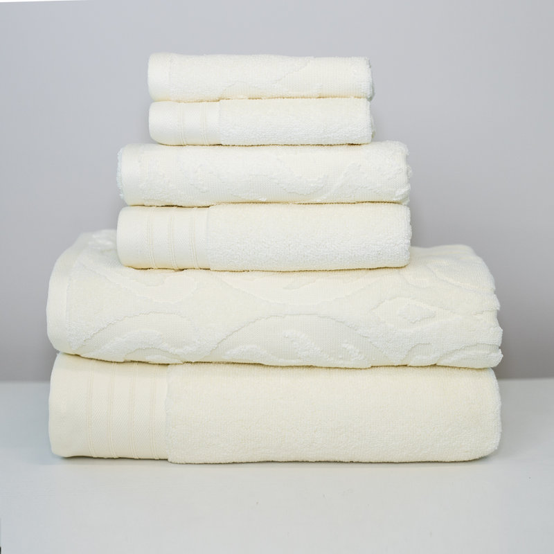 Jacquard 6 Piece 100% Cotton Towel Set, Ivory