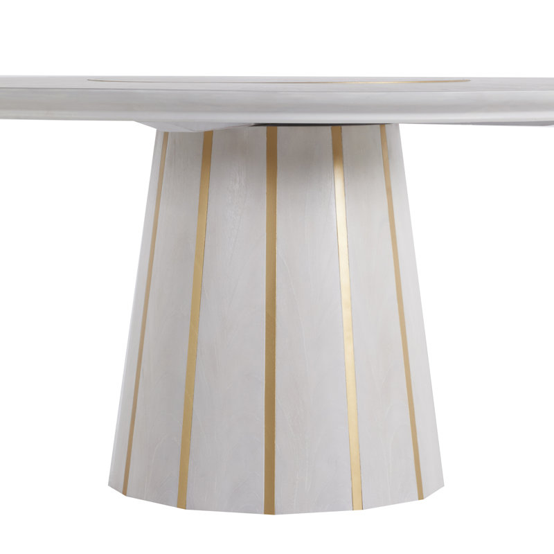 Morgan Mahogany Solid Wood Dining Table, Cerused White/Gold