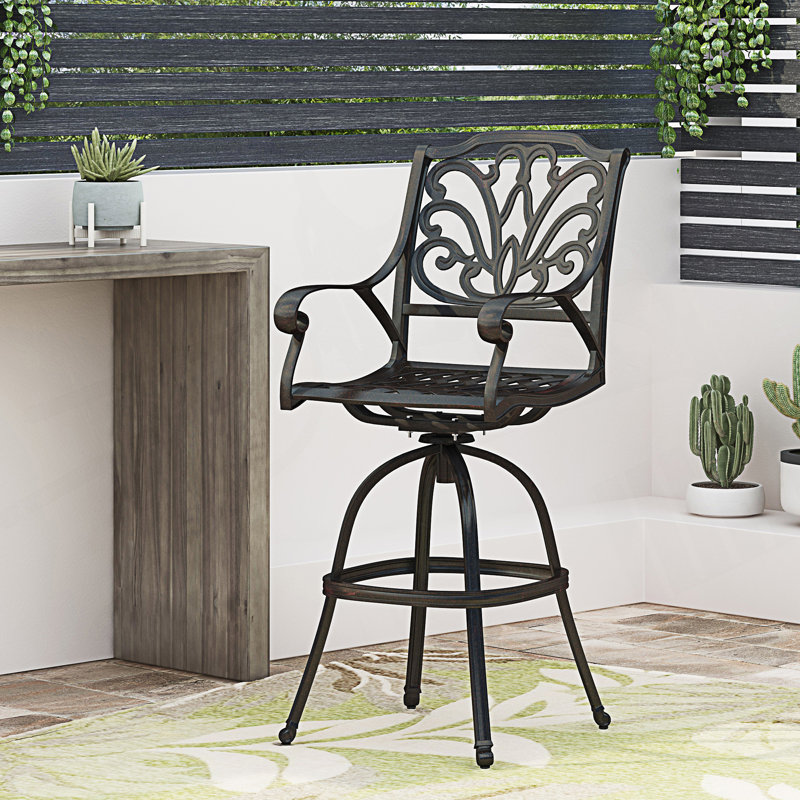Cast Aluminium Swivel Bar Stool With Traditional Scrolled Arms