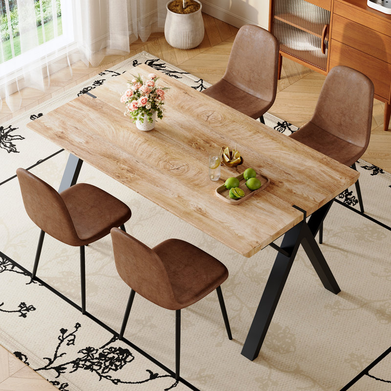 63" Wood Rectangle Dining Table Set, Farmhouse Kitchen Table Set For People, 5 Pieces: Table, 4 Chairs, Brown