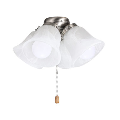 Ensemble de lumière de ventilateur de plafond, ensemble de lumière de ventilateur à quatre lumières 3000K 750lm avec chaîne de traction, luminaire de remplacement pour salon, chambre à coucher, décoration intérieure, abat-jour en verre blanc nuage nickel brossé, forme florale
