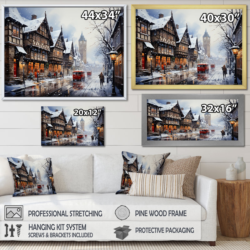 Hiver en Allemagne, paysage urbain II - Paysage d'hiver, Cadre de coin argenté fermé, H 30 po x l 40 po x P 1,5 po