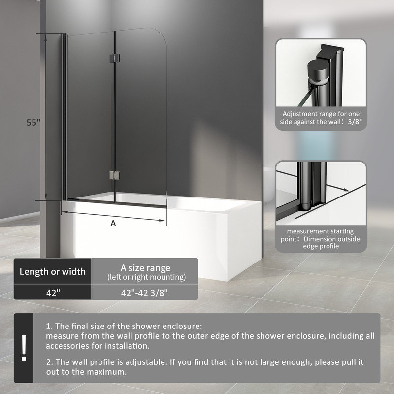 42'' - W x 55'' H Door Tub Door with