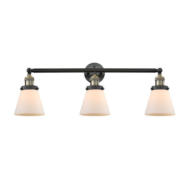 Éclairage pour meuble-lavabo de salle de bain 3 lumières Cone, Blanc mat, Laiton antique noir, DEL