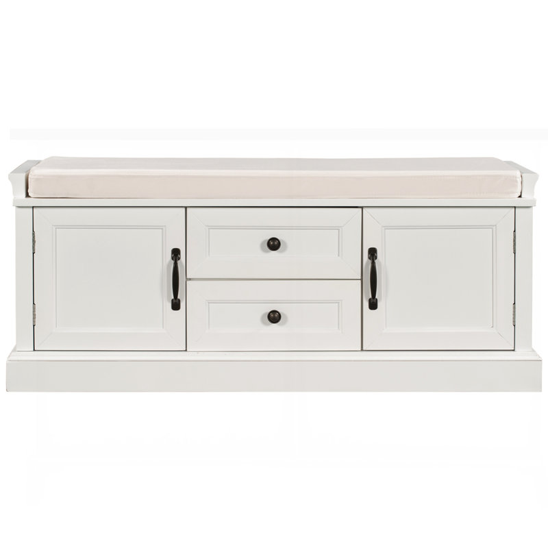 Banc de rangement avec 2 tiroirs et 2 armoires, Blanc