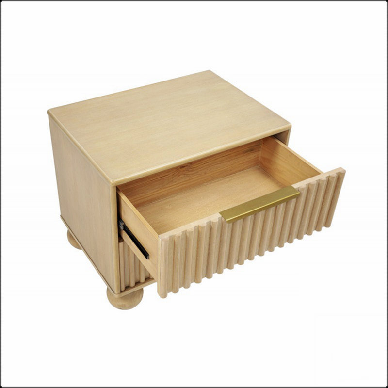 Table de chevet 2 tiroirs Modern avec panneaux cannelés, table de chevet en bois, pieds arrondis et charme naturel