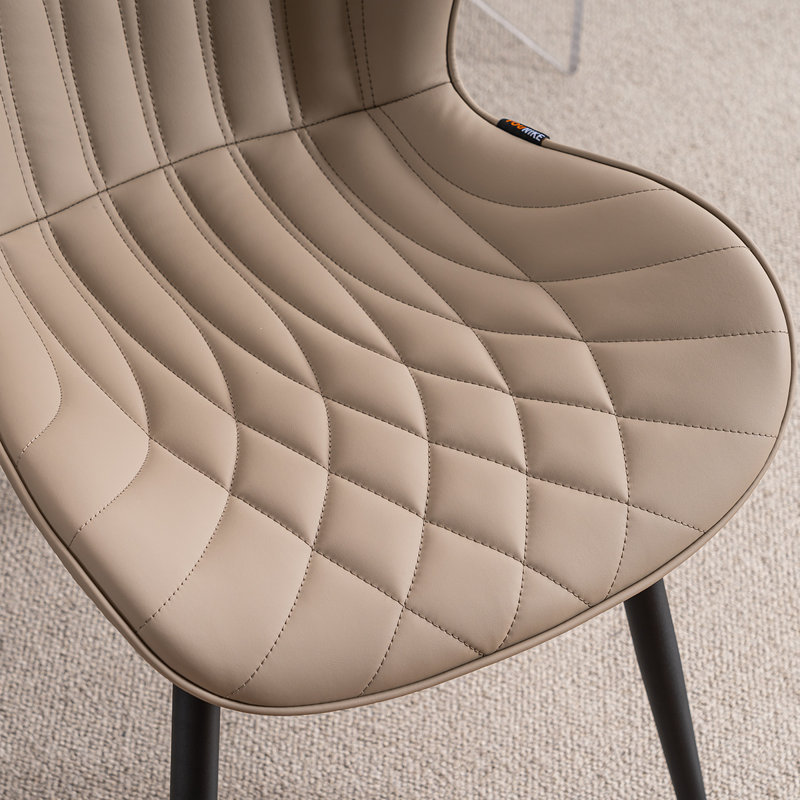 Upholstered Dining Chairs Faux Leather Side Chair With Metal Frame, Khaki