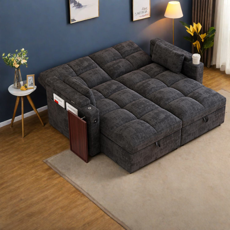 Canapés d'angle avec rangement, canapé-lit ajustable en chenille, style moderne, Noir