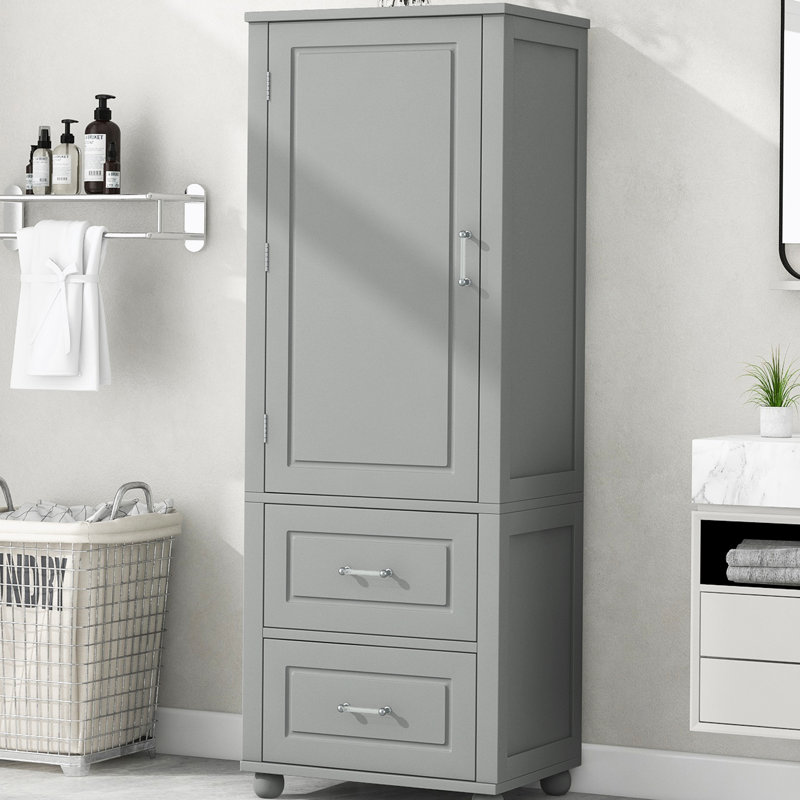 Brogen 61.4" Tall Bathroom Storage System, Freestanding Storage Cabinet with Drawer and Adjustable Shelf, Gray