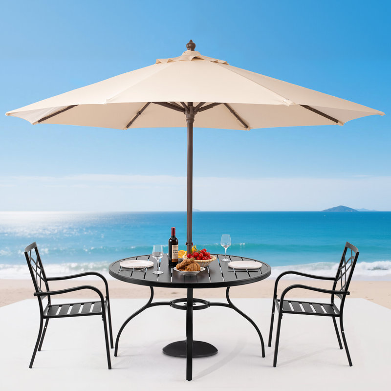 Outdoor Patio Dining Table Round Metal Steel Slat Garden Furniture for 4, Black