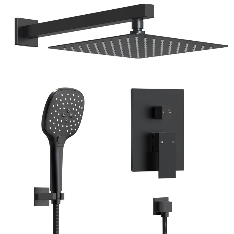 Pressure-Balanced Shower System, 10-Inch RainfallShower Faucet with Rough-in Valve, Matte Black