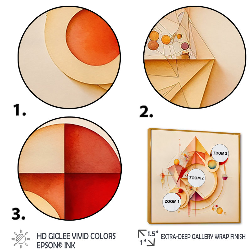 «Orange and Yellow Geometric Abstract II», reproduction sur toile flottante, L 24 po x H 24 po, Toile avec cadre doré