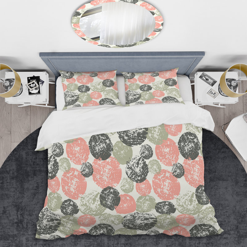 Motif de cercle vert et rose - Ensemble de housse de couette abstrait - Polyester en microfibre