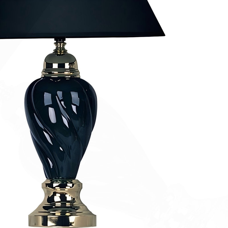 Lampe de table en céramique de 22 po de haut, en forme d'urne avec finition noire, abat-jour en lin