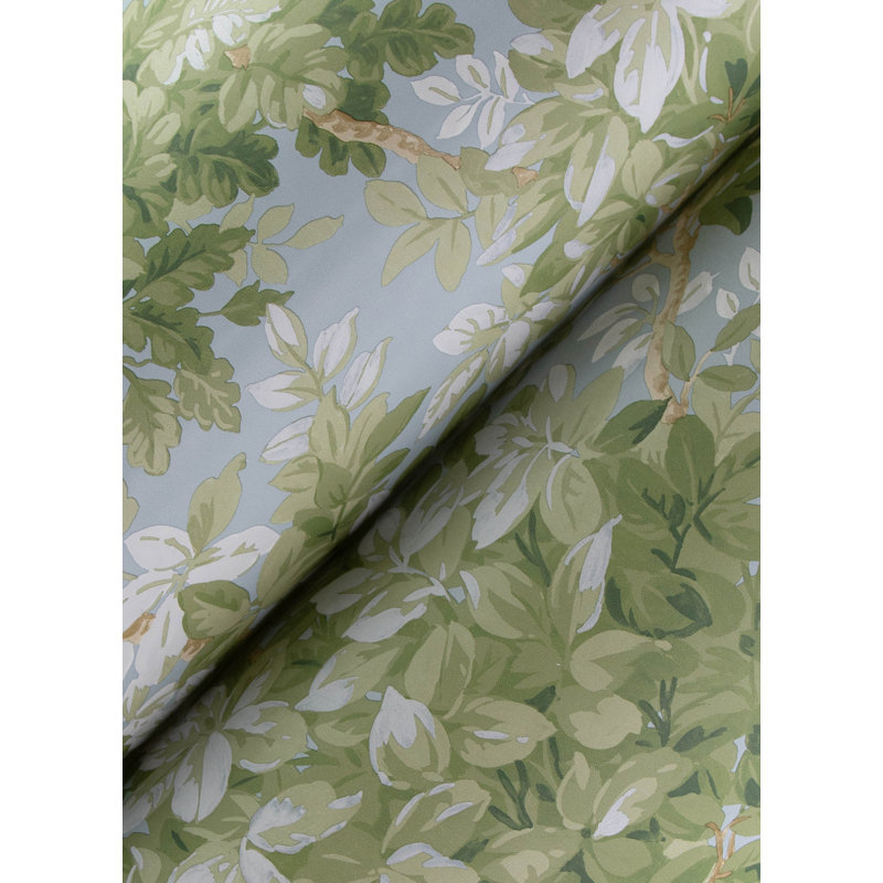 Greenwood Moss Deciduous Wallpaper, Light Blue