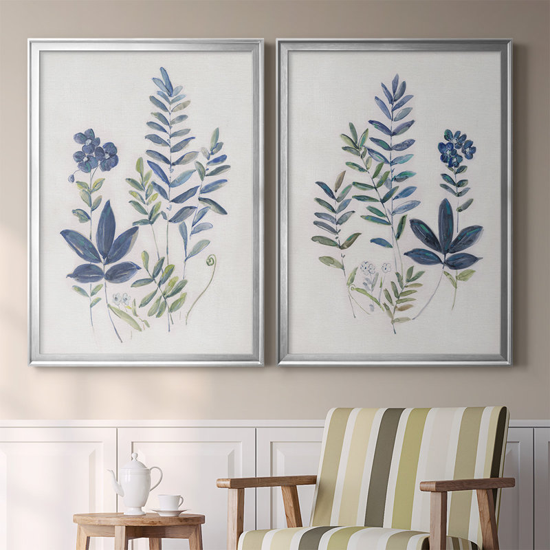 Fern Study I - Toile encadrée de qualité supérieure - prête à être accrochée, Argent, H 24,5 po x l 37 po x P 1,25 po