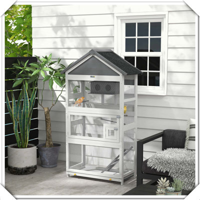 Outdoor Wooden Bird Aviary with Slide-Out Tray Doors Ladder Perches