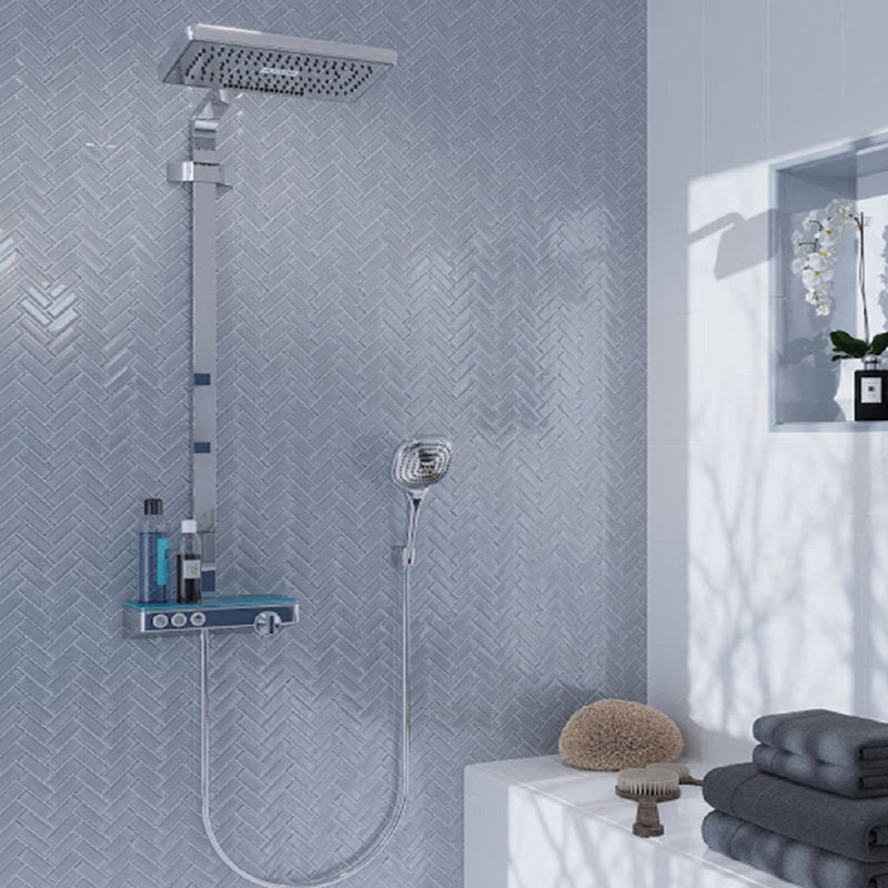 11"X 12.6" Herringbone Polished Glass Mosaic Tile, Gray