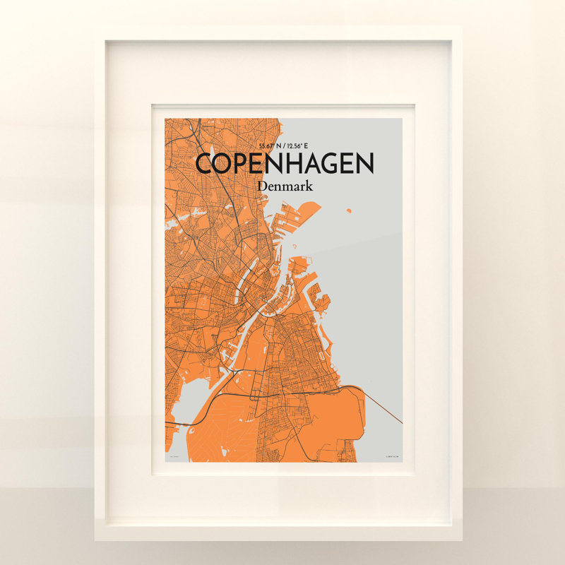 Copenhagen City Map In Orange - No Frame Print, 24cm H x 18cm W x 0.05cm D