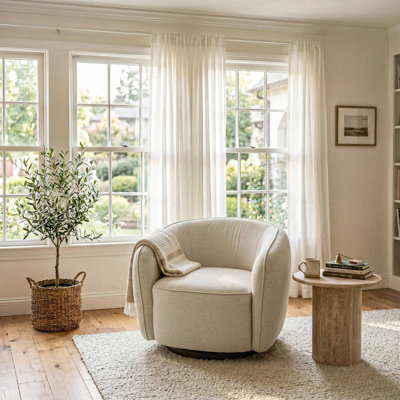 Chaise d'appoint moderne en tonneau pivotant en jacquard avec base en bois, entièrement assemblée