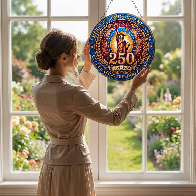 Vitrail Statue Liberty USA 250th Anniversary, H 12 po