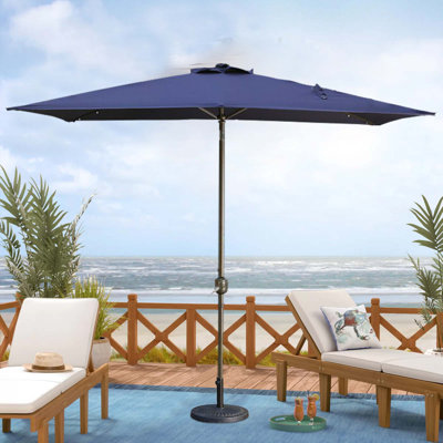 Parasol de 7,5 pi x 7,5 pi avec manivelle et bouton-poussoir inclinable, parasol de marché pour table d'extérieur avec mât en aluminium