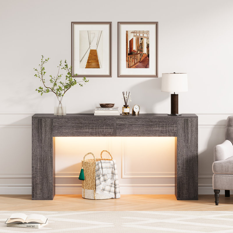 55.12'' Console Table With Drawers And LED Light, Grey