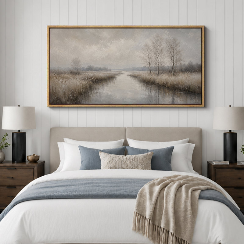 Misty Winter Wetland Landscape, H 30 po x l 60 po x P 1,5 po, Cadre naturel