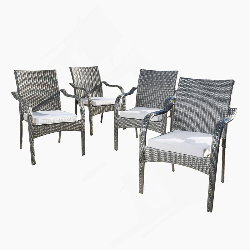 Outdoor PE Rattan Stacking Chair with Iron Frame(Set of 4), Grey