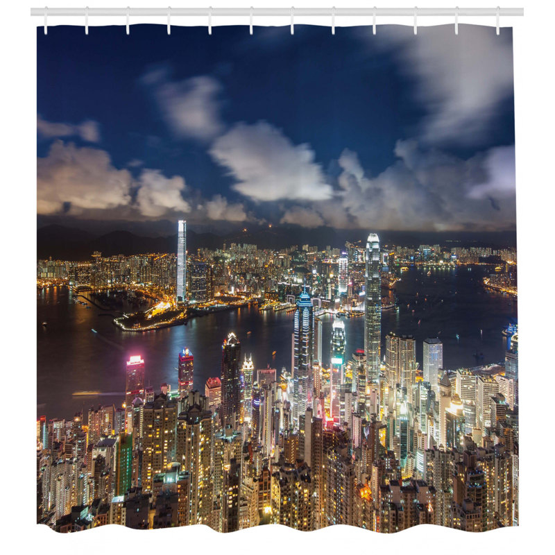Ensemble de rideau de douche et crochets cityscape, H 70 po x l 69 po